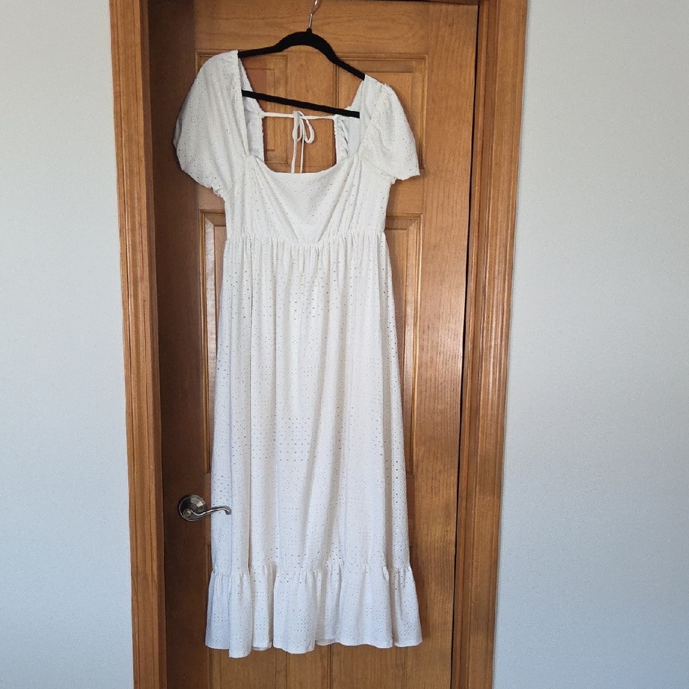 Pink Lily Elegant White Eyelet Midi Dress